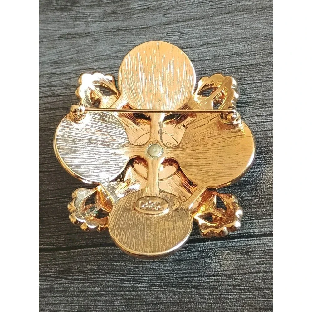 Joan Rivers Maltese Cross Blue Breen Cabochon Rhinestone Vintag Gold Tone Brooch